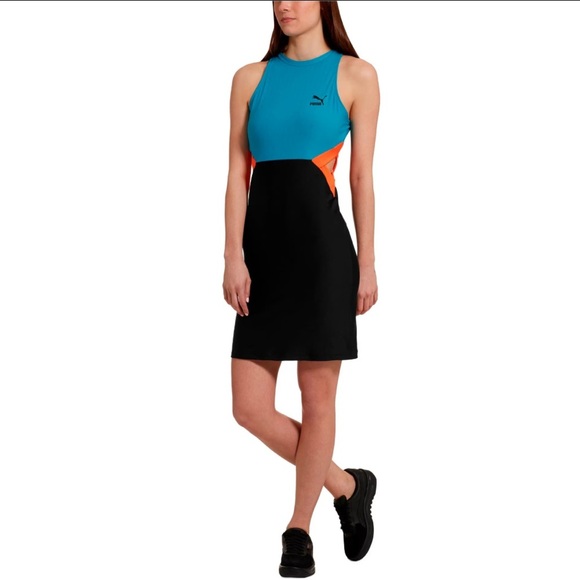 Puma XL Sleeveless Athletic Dress Black Blue Orange Colorblock Golf Tennis Prep - Picture 1 of 9